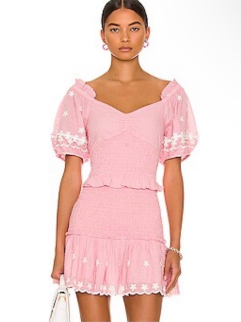 LoveShackFancy Pink Jarrah Mini Dress with Puff Sleeves